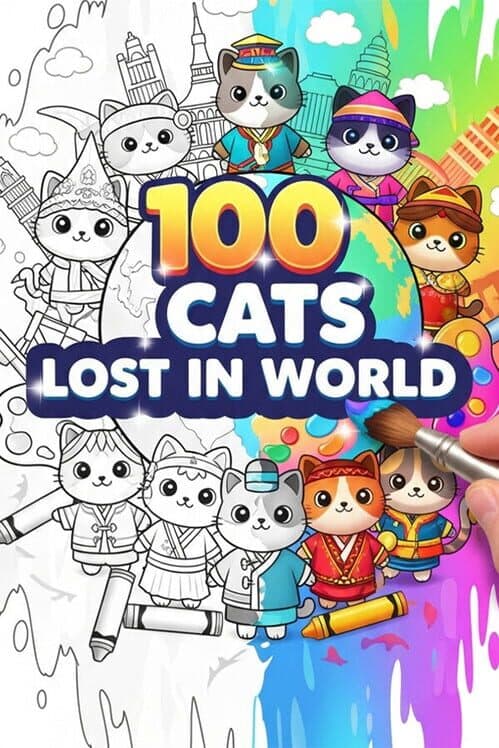 100 Cats Lost In World Find & Color cover art